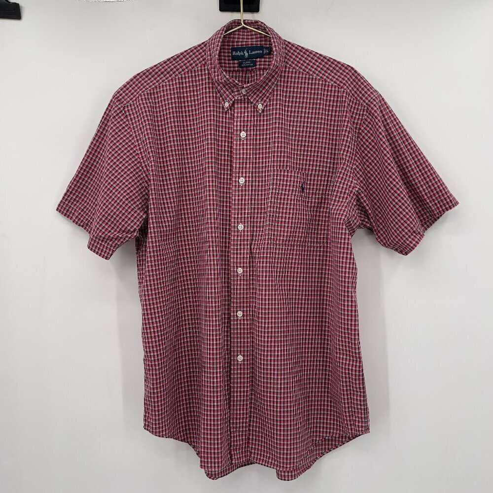 Ralph Lauren Men’s Blake Short Sleeve Button-Down Shirt Red Navy Plaid Size L